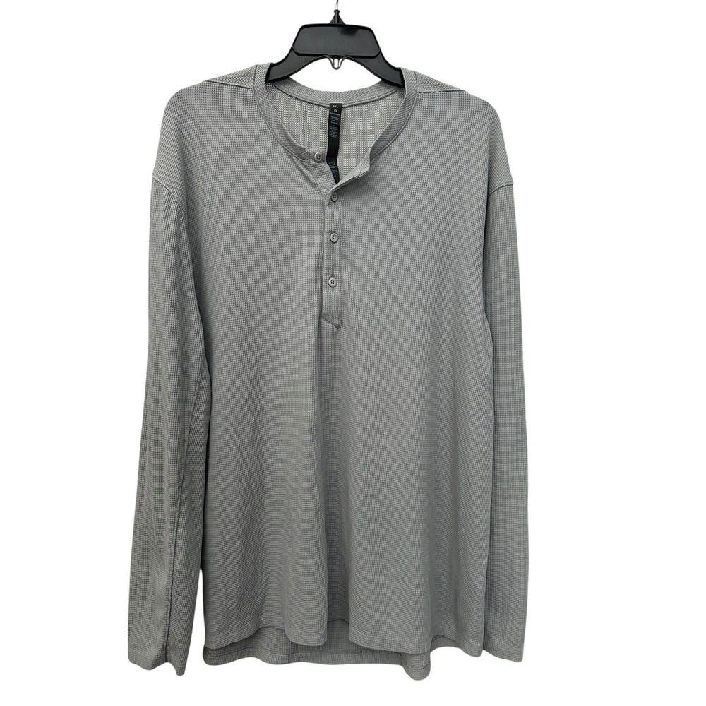 Lululemon Mens XXL Gray Waffle Knit Henley Long Sleeve Shirt‎ Stretch #BBB10-3